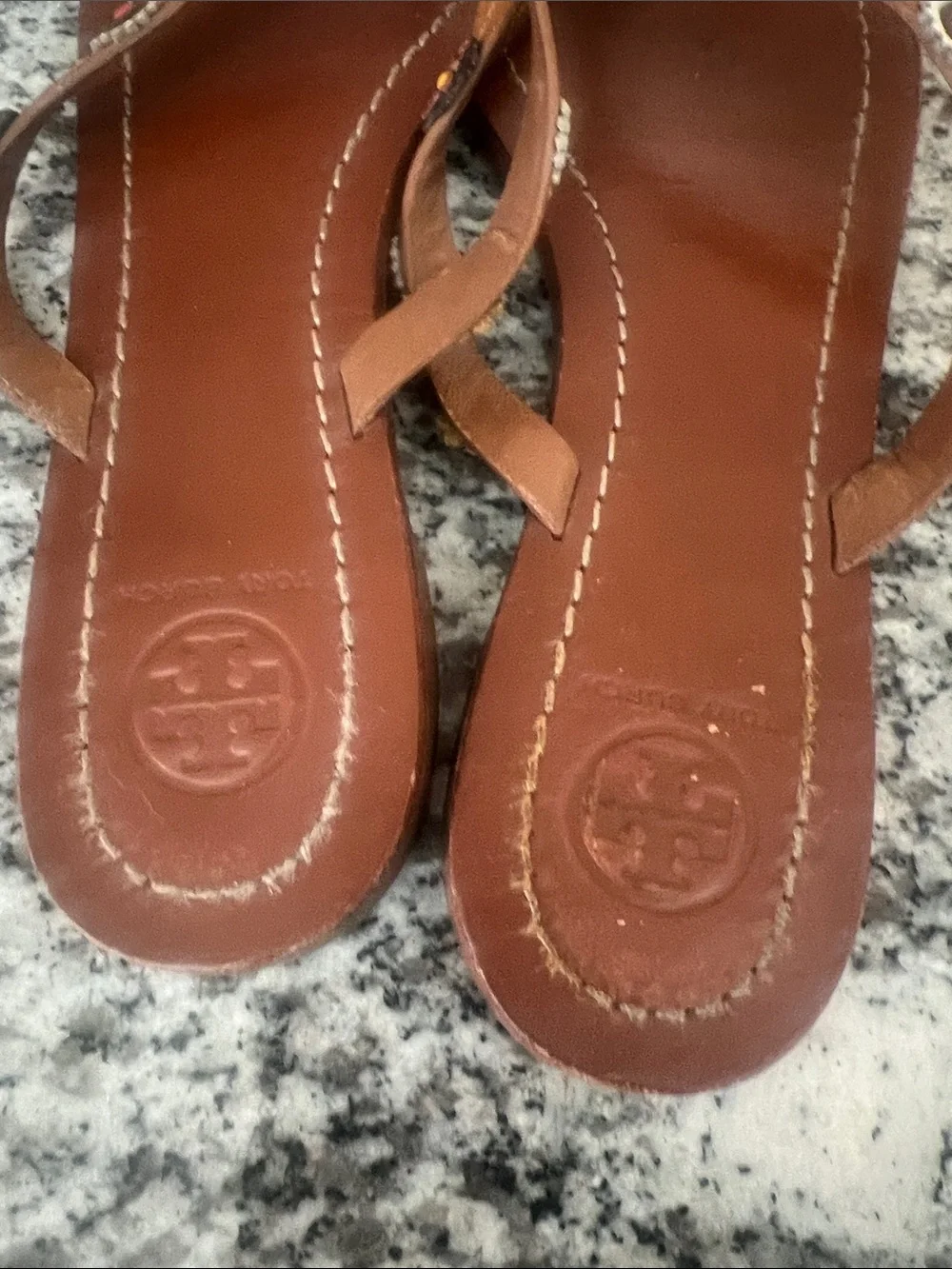 Tory Burch Marguerite Terra thong leather sandal 8 brown floral studs summer